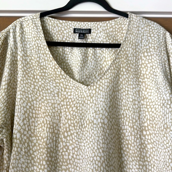 Nicole Miller Linen Mini Shift Dress Womens XXL Short Sleeve Beige Pebbled Print - Picture 3 of 7
